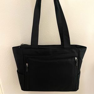 Black nylon structured thermal tote
